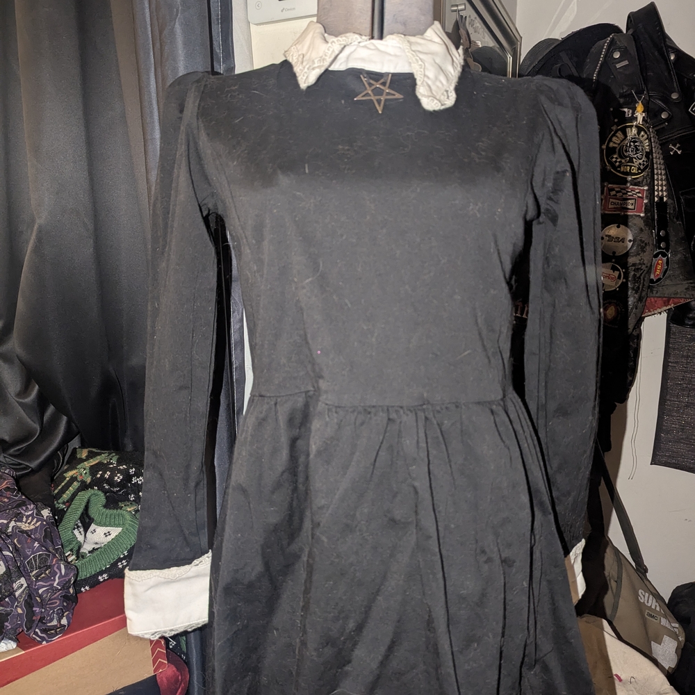 Disturbia Black Gothic Dress with White Accents